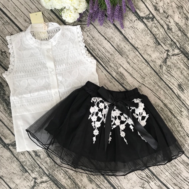 Set áo + váy ren 2 lớp