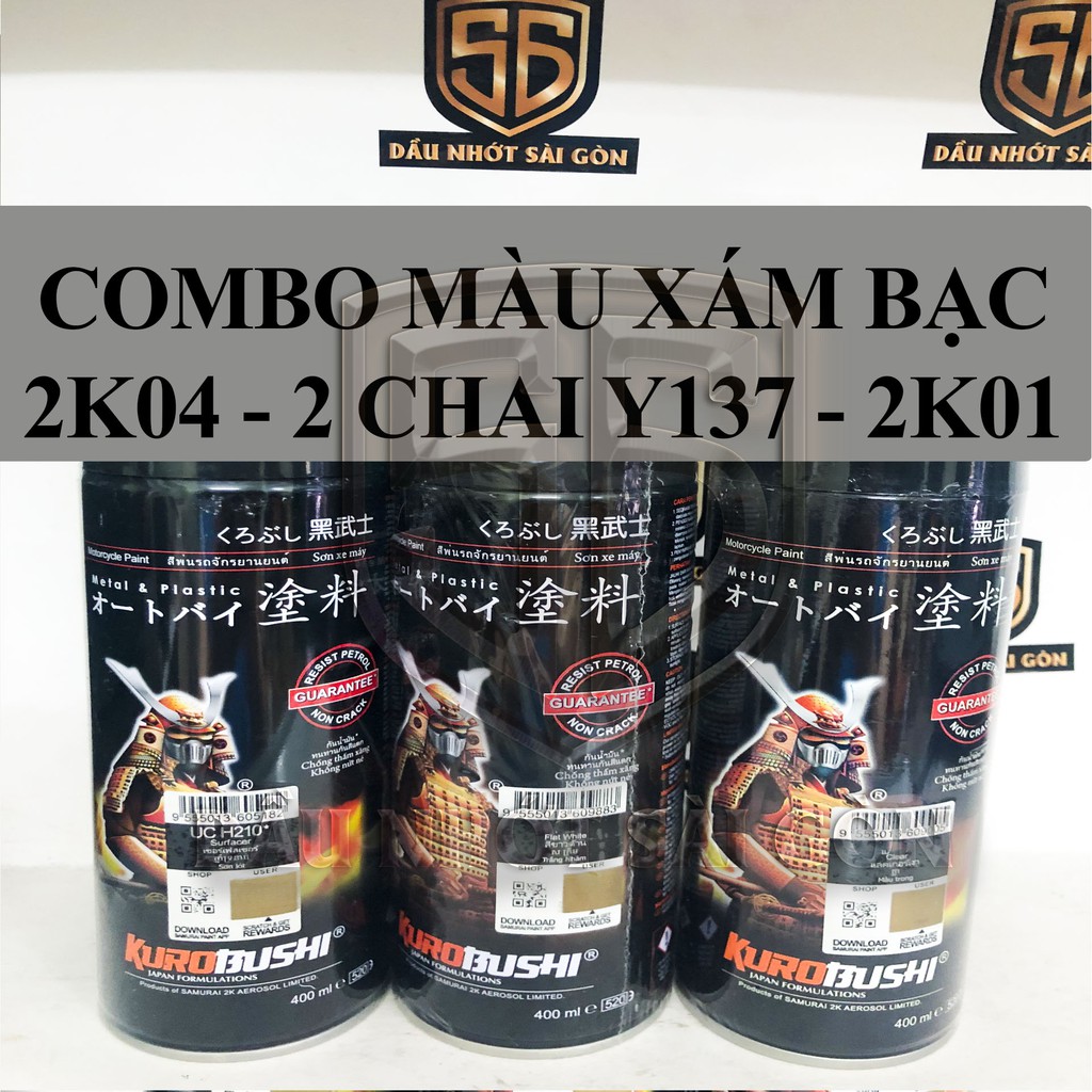 [2K CAO CẤP][ COMBO 4 CHAI] SƠN XỊT SAMURAI FULL DÀN CHÂN MÀU XÁM BẠC 2K04 - Y137 ( 2 CHAI ) - 2K01