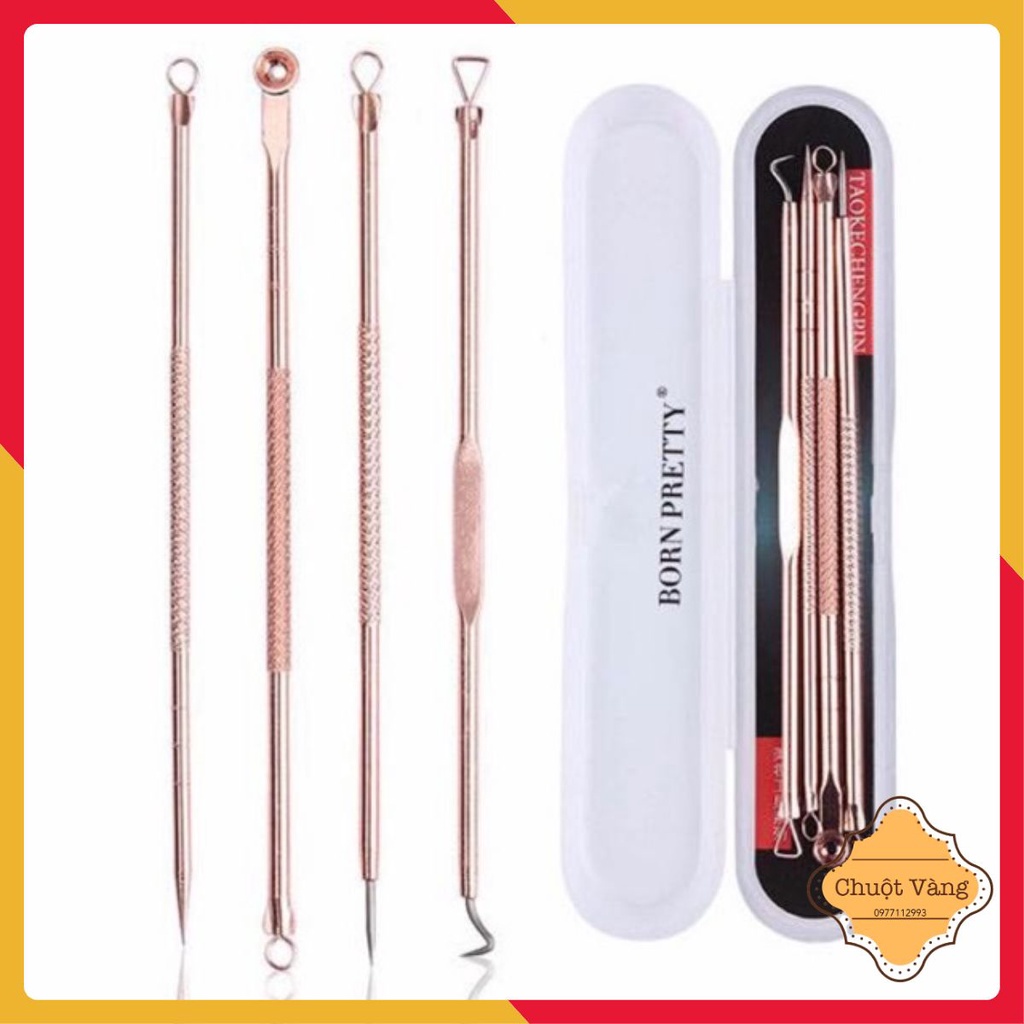 Hộp dụng cụ lột nặn mụn 4 món 8 đầu tiện lợi