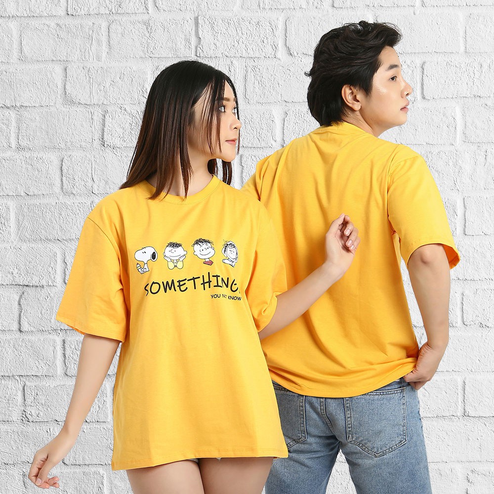 Áo thun tay lỡ phong cách unisex cổ tròn cho nam nữ in hình SOMETHING đẹp T17
