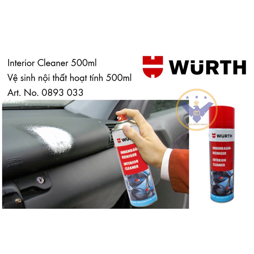 COMBO 2 chai vệ sinh nội thất ô tô Wurth Interior Cleaner dạng bọt hoạt tính 500ml