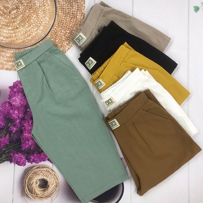 Quần lửng nữ mặc nhà cạp chun, vải đũi hàn cao cấp, thoáng mát