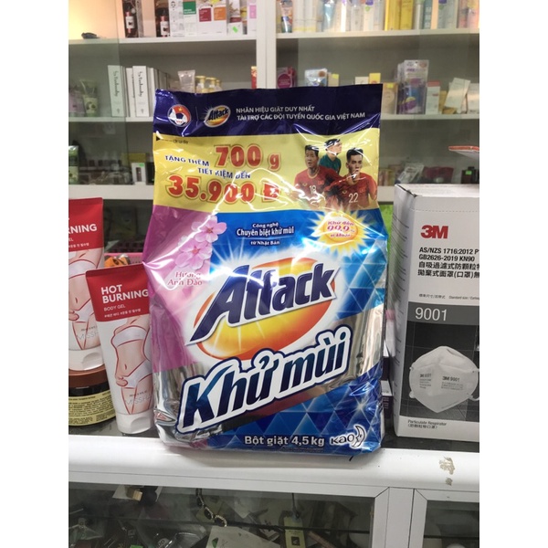 Bột giặt Attack hương hoa anh đào/Oải Hương 3.8kg tặng kèm bột giặt Attack hương hoa anh đào 720 g