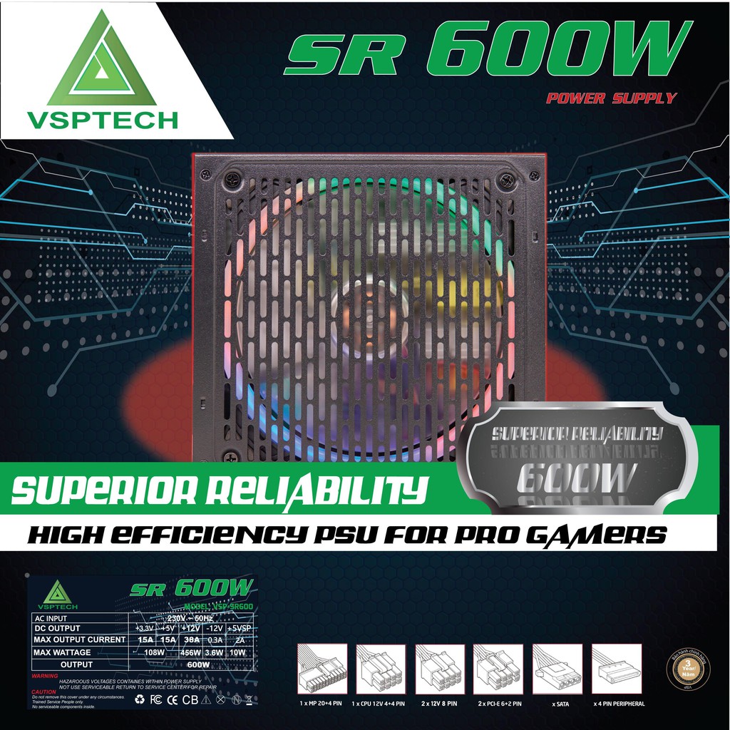 Nguồn VSP 600W LED RGB Công Suất Thực | BigBuy360 - bigbuy360.vn
