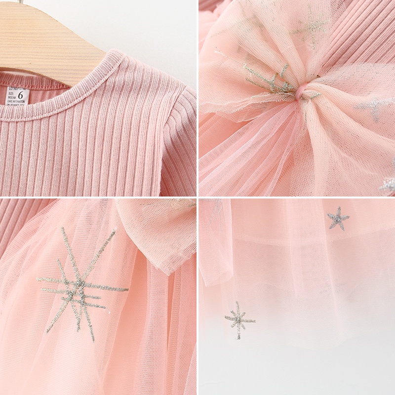 Đầm Tay Dài Phối Nơ Đáng Yêu Thời Trang Cho Bé Gái akku