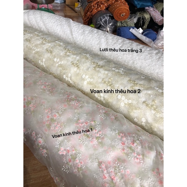 [Hàng Thiết Kế] Voan Kính Thêu Hoa