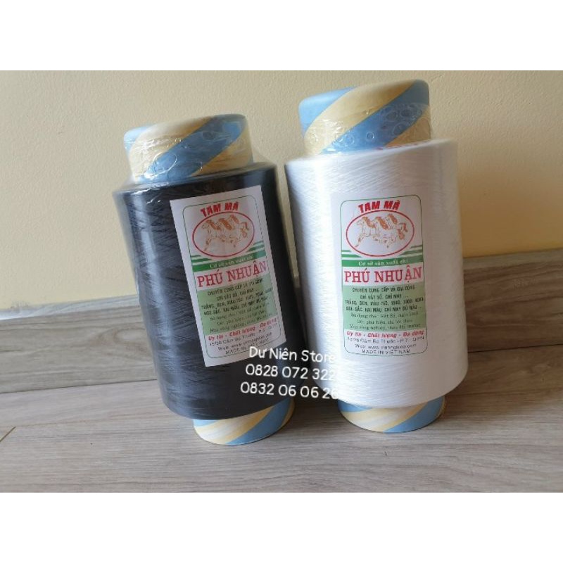 Chỉ Tơ Vắt Sổ 150, 75 Hiệu Tam Mã Ống 1/2Kg Trắng Đen.