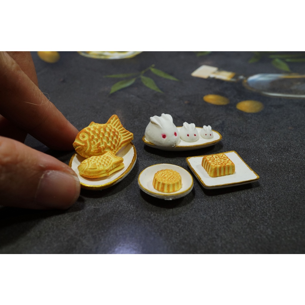 Khuôn silicone trong dẻo nặn đất sét đồ ăn mini nhà búp bê mô hình thức ăn minifood dollhouse bánh trung thu bánh dứa