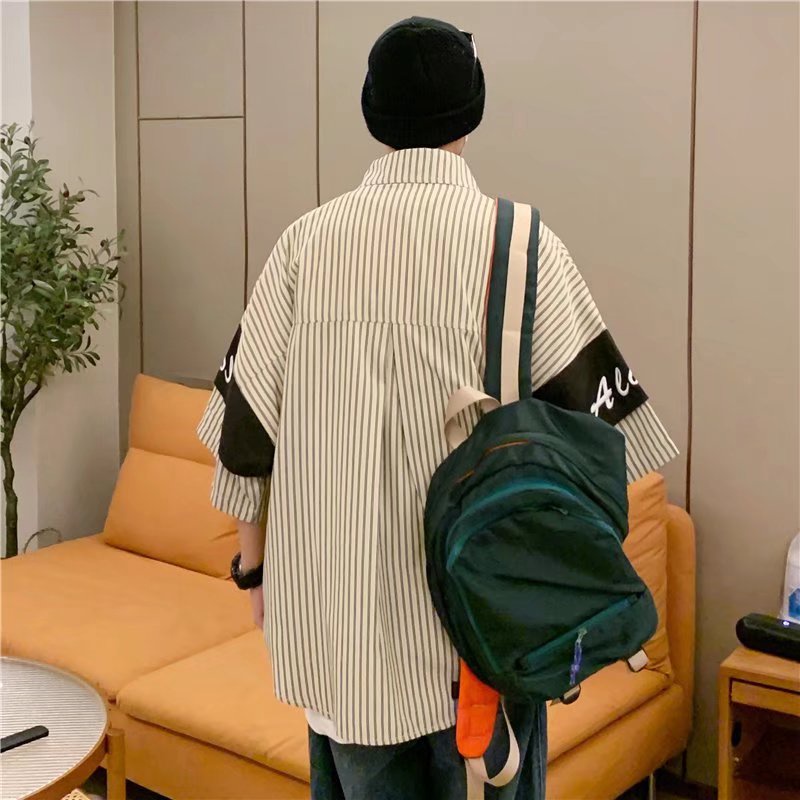 Áo polo Ngắn Tay Dáng Rộng Kẻ Sọc Thời Trang Mùa Hè Phong Cách Nhật Bản Cho Nam