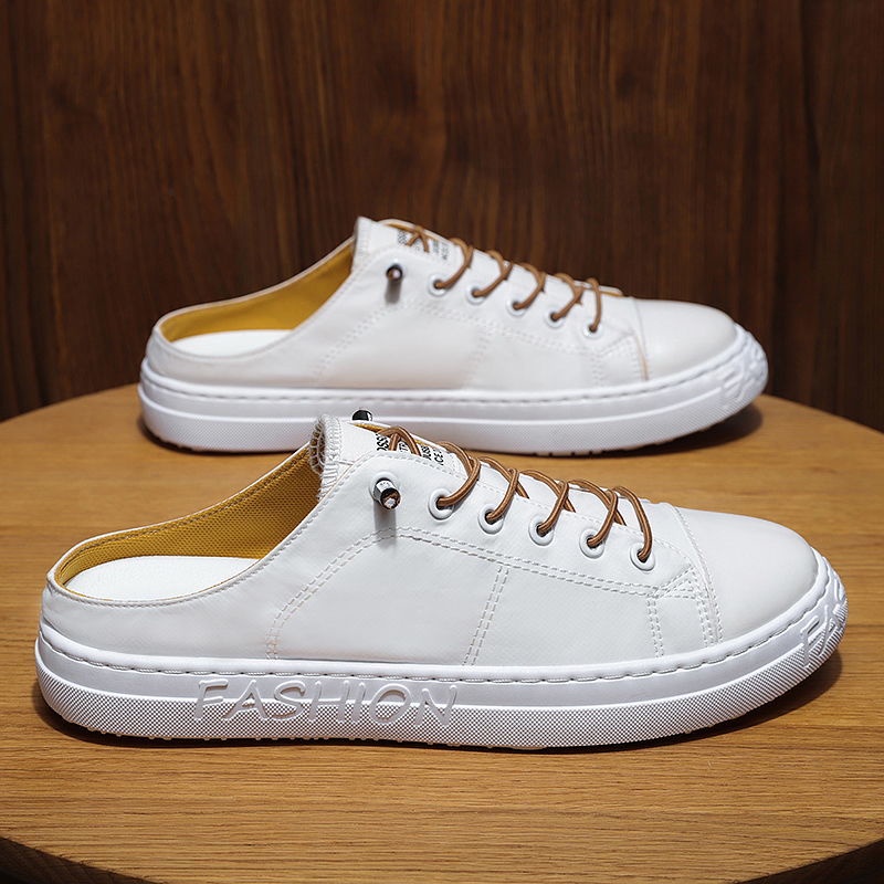 Giày lười vải canvas không gót màu trắng thông thoáng phong cách hè dành cho nam
