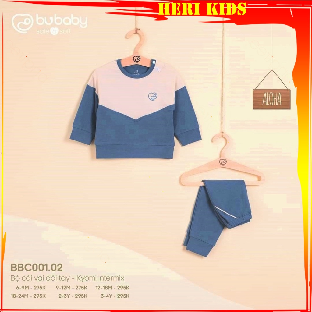 Bộ quần áo dài tay cài vai Bu, Bubaby Kyomi intermix BBC001.02 cho bé 6m - 4Y