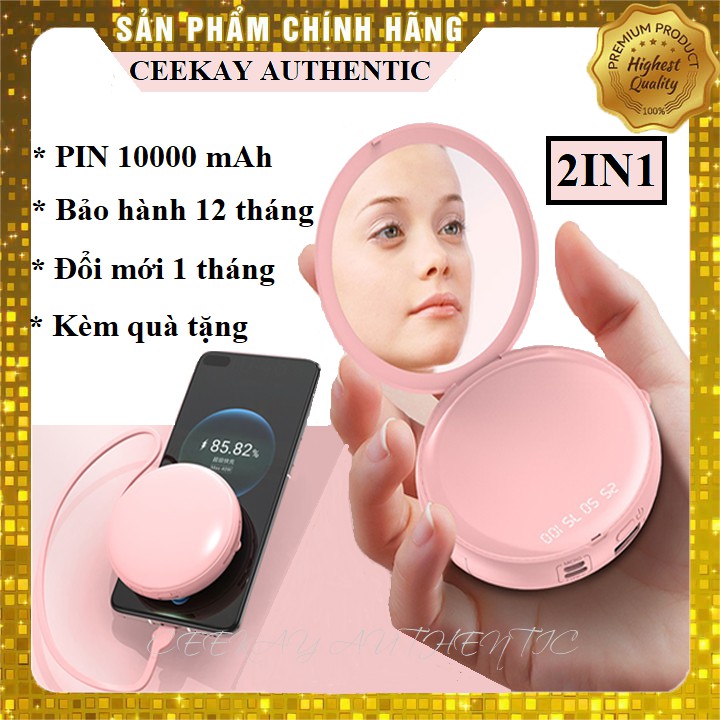 Sạc dự phòng mini có gương mini trang điểm nhỏ gọn chính hãng INTEL IDENCE