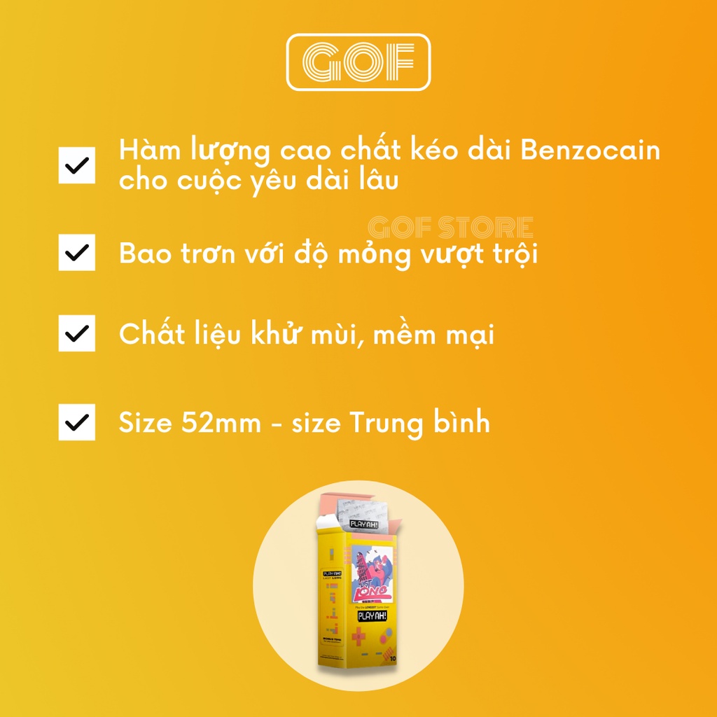 Bao cao su kéo dài PLAYAH Last Long chống xuất tinh sớm Hộp 10 Cái – GoF Store