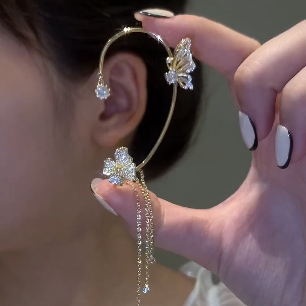 Khuyên tai hình hoa, bướm đính đá không cần xỏ lỗ  bền đẹp, sang trọng siêu đẹp cho các thiếu nữ
