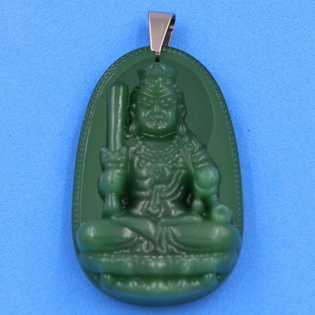 Mặt dây chuyền phật Bất Động Minh Vương đá tự nhiên xanh 4.3cm - Phật bản mệnh tuổi Dậu - Tặng kèm móc inox