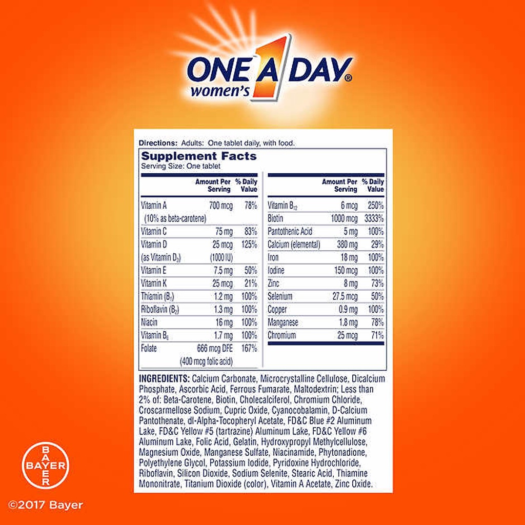 Viên uống Vitamin Tổng hợp Cho Nữ dưới 50 tuổi One A Day Women’s Health Formula 300 viên của Mỹ