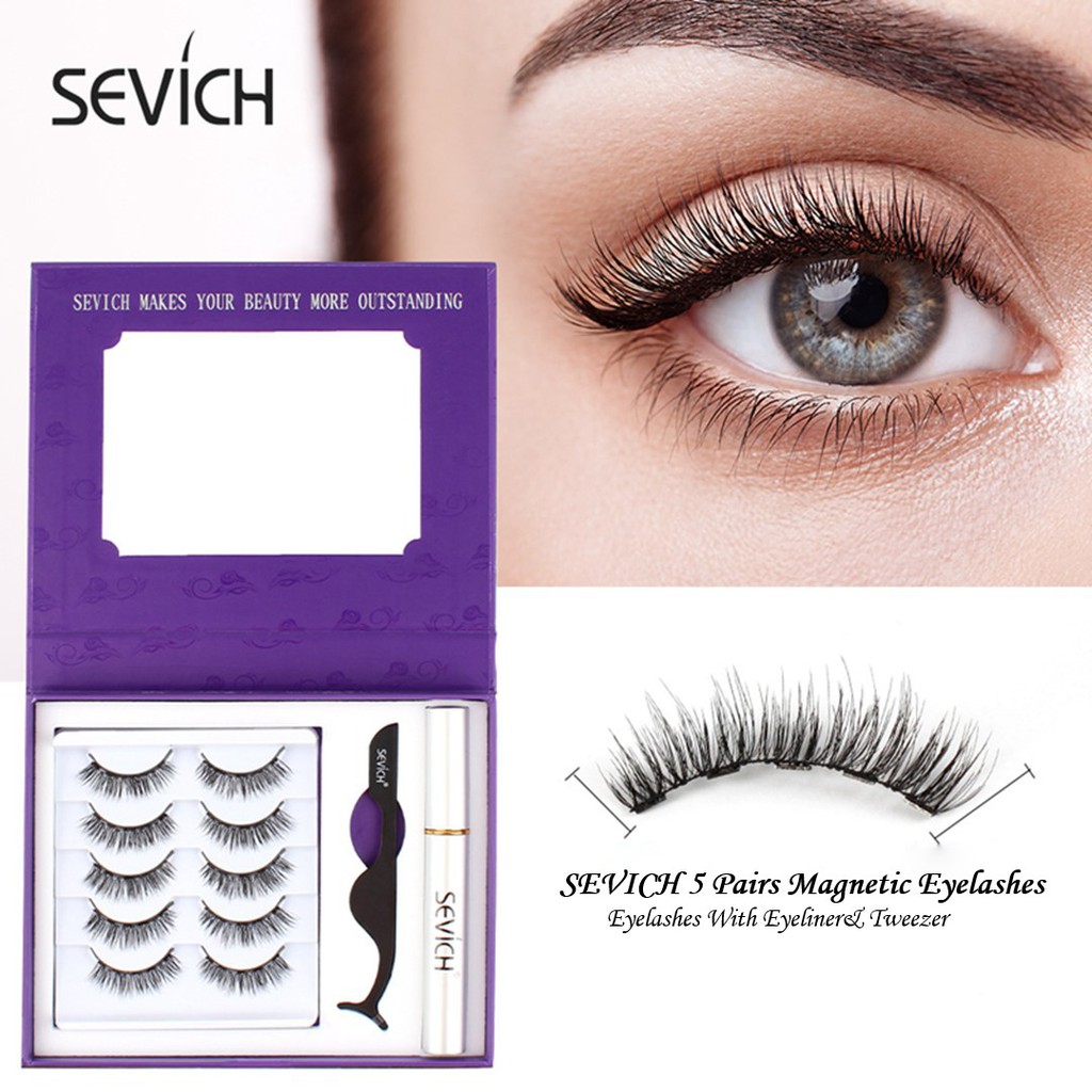 Set 5 Cặp Lông Mi Giả Nam Châm Kèm Bút Kẻ Mắt Từ Tính Sevich