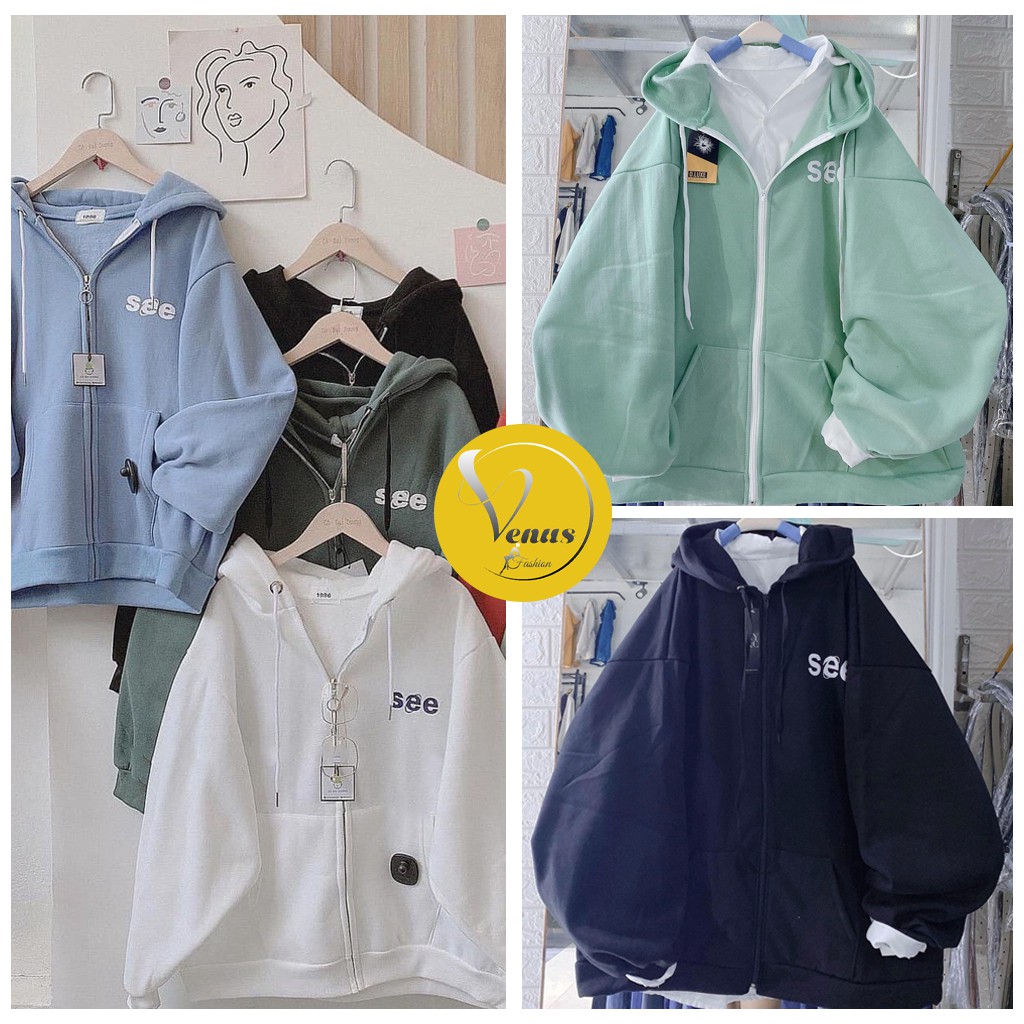 Áo Khoác NỈ Hoodie VENUS chất nỉ tay bồng Ulazzang Hàn Quốc - SEE