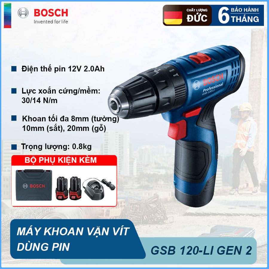 Máy khoan động lực dùng pin 12V Bosch GSB 120-LI Gen II New