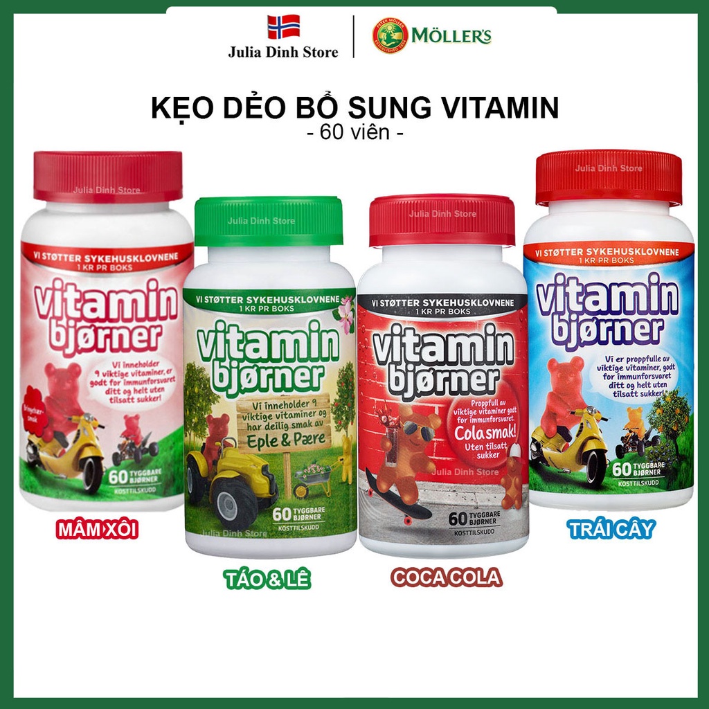 Kẹo dẻo bổ sung VITAMIN cho bé Bjorner Na Uy cho bé từ 3 tuổi trở lên - hộp 60 viên