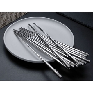 Sét 5 đôi đũa inox cao cấp 304 khắc họa tiết hoa văn cao cấp