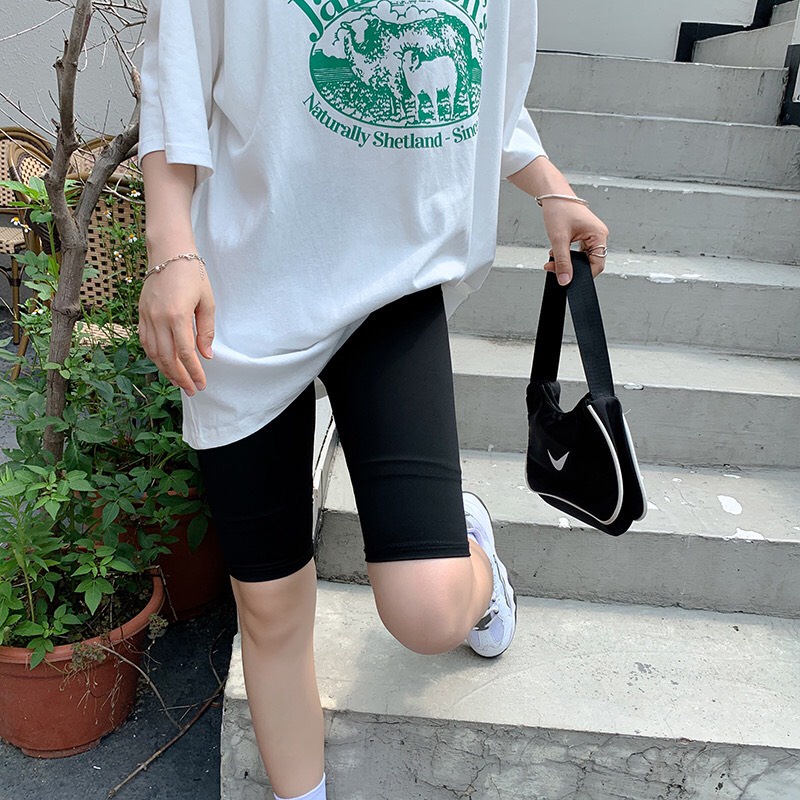 Quần legging nữ ALALA nâng mông lưng cạp cao vải thun dày dặn đùi ngố lửng ôm body bó mặc nhà tập gym yoga Q33