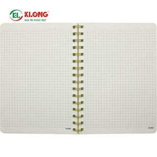Sổ KLONG Caro lò xo kép A5 bìa nhựa 200tr 72,4g/m2 Silky kem; MS: 300 [Sổ caro Klong]