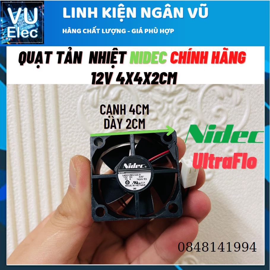 Quạt tản nhiệt điện Thoại NIDEC 12V 4x4x2CM 0.03A độ ồn cực thấp