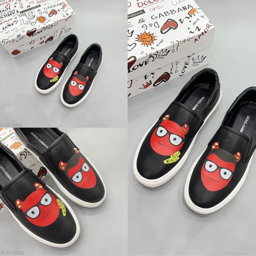Giày Slipon Mặt Thêu Da Mặt Quỷ Thời Trang Nam Hot Trend 2022