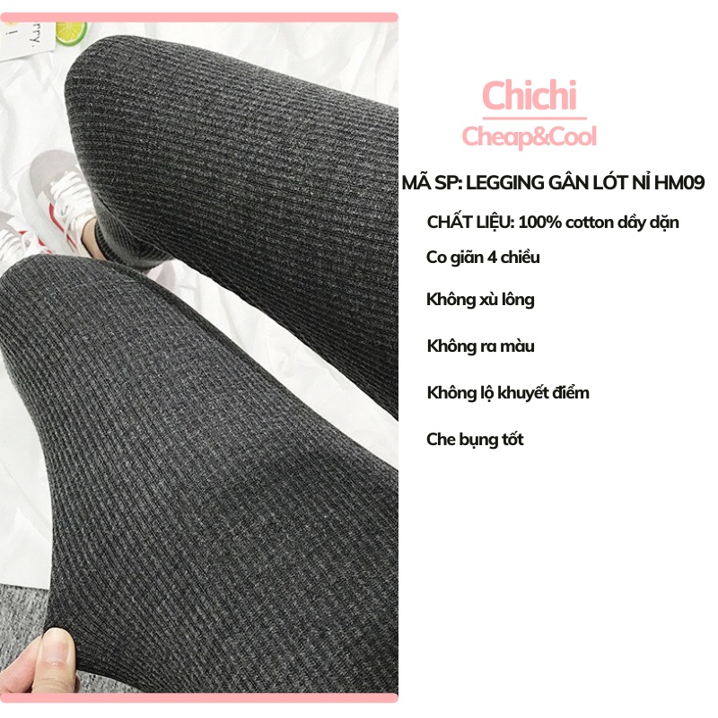 Quần legging lót lông nữ dài fnlm thun gân cotton dầy dặn cao cấp nâng mông cạp cao ChiChi HM09