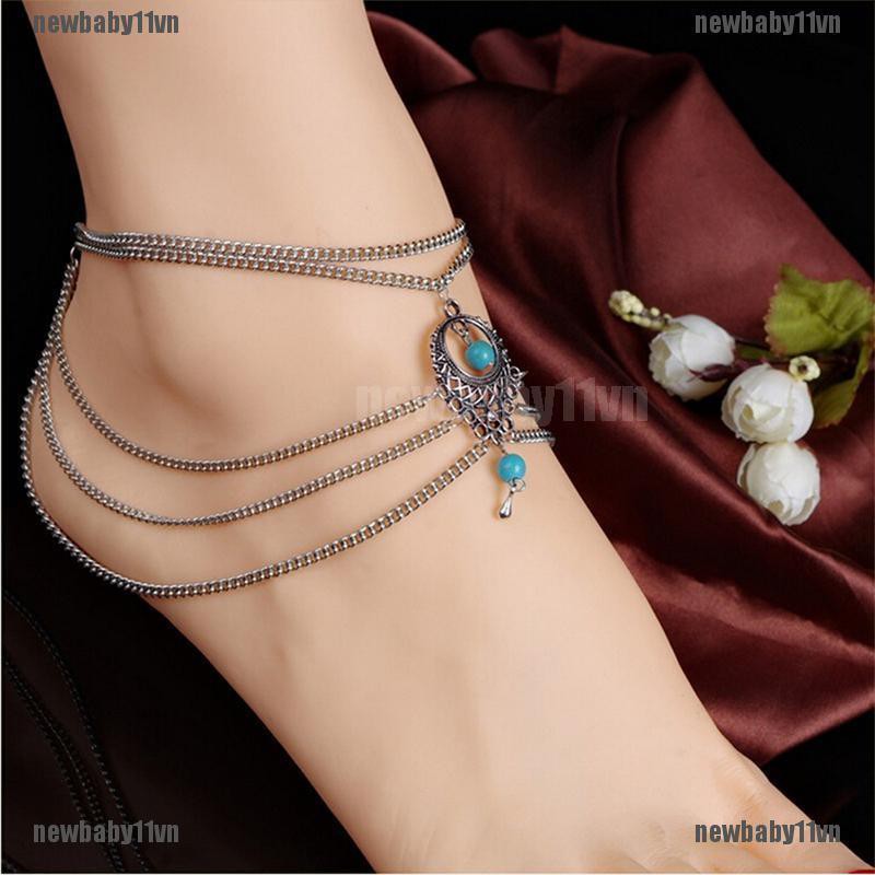 Lắc Chân ĐíNh Đá NgọC Lam Phong CáCh Boho