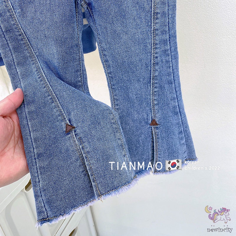 Set Áo Thun Tay Dài Sọc Ngang + Quần Jeans Lưng Thun Cho Bé Gái