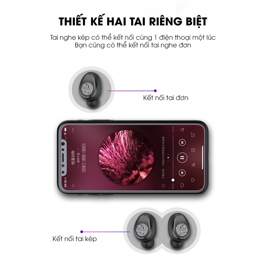 Tai nghe Bluetooth TWS AMOI F9 Phiên bản Quốc tế True Wireless không dây nút cảm ứng kháng nước tự động kết nối Pin trâu