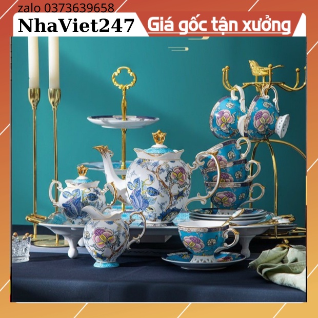 Bộ Ấm Chén Uống Trà Sứ Xương Vẽ Vàng Cao Cấp-Mã 002-Bộ Tách Trà-Gốm Quảng Châu Đẹp-Sang Chảnh-Độc Đáo,Quà Tặng ý Nghĩa