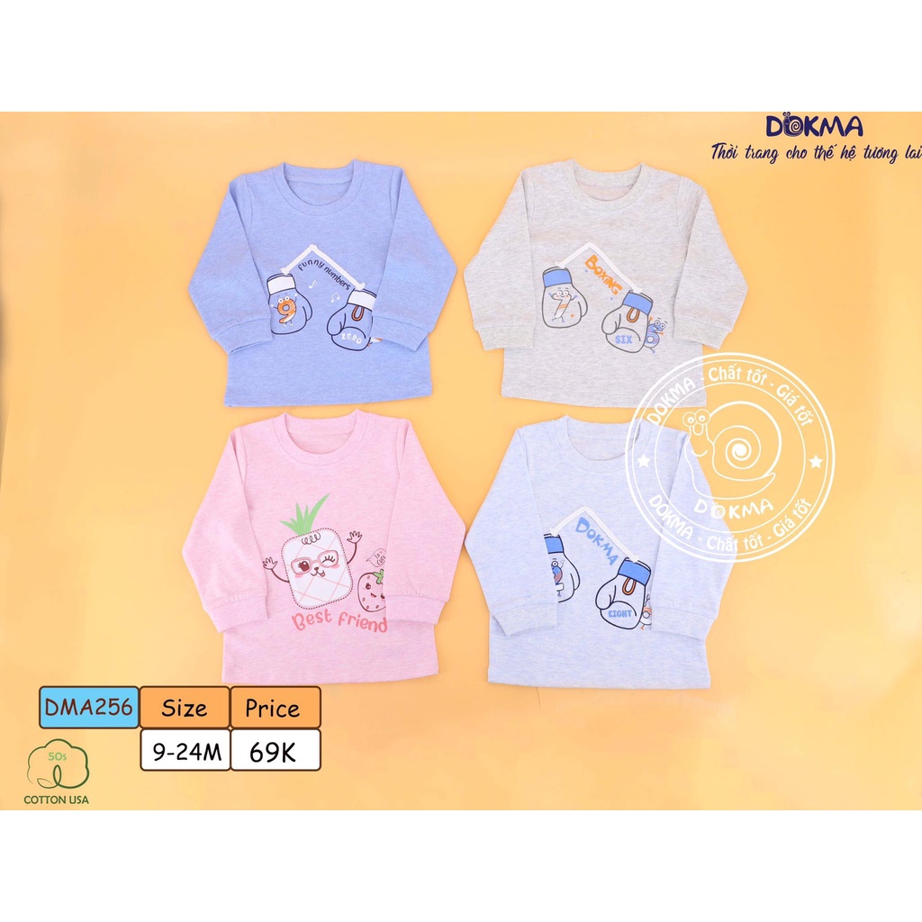 (6-24m) Áo dài tay cổ tròn vải cotton mỏng cho bé - DOKMA