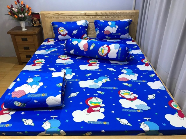 Bộ drap thun ❤️FREESHIP❤️ga thun Hàn Quốc- đôraemon ( 1 ga, 3 áo gối)