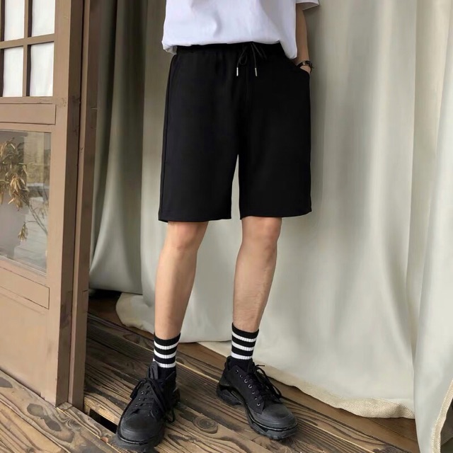 Quần Short Thun trơn cao cấp Boin Unisex, Quần đùi thun da cá trơn đen  co dãn 4 chiều cho nam nữ _ Hình Thật