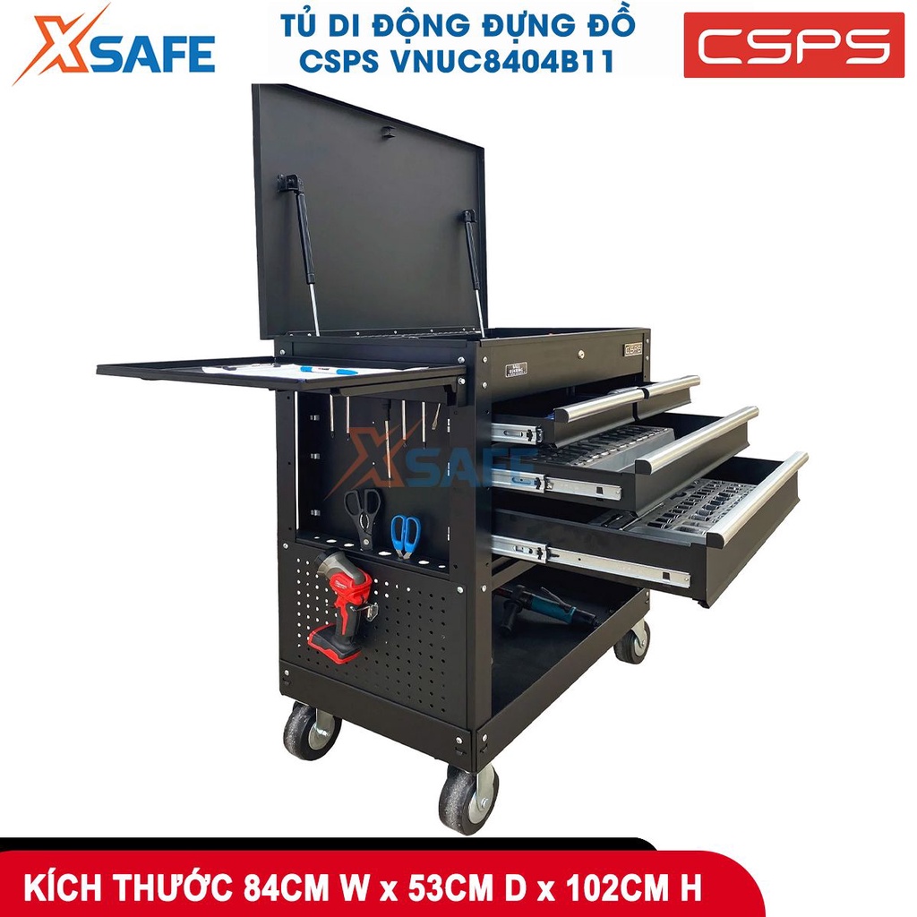 Tủ đồ nghề di động CSPS VNUC8404BB2 4 hộc kéo, tổng tải trọng 320kg, 2 bánh xe di động 2 bánh cố định, dễ dàng lắp ráp