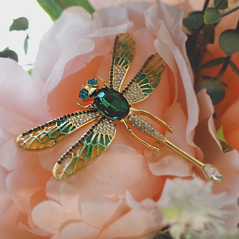 Ghim Cài Áo Hình Chuồn Chuồn Đính Đá Phong Cách Cổ Điển Sang Trọng Cho Nữ