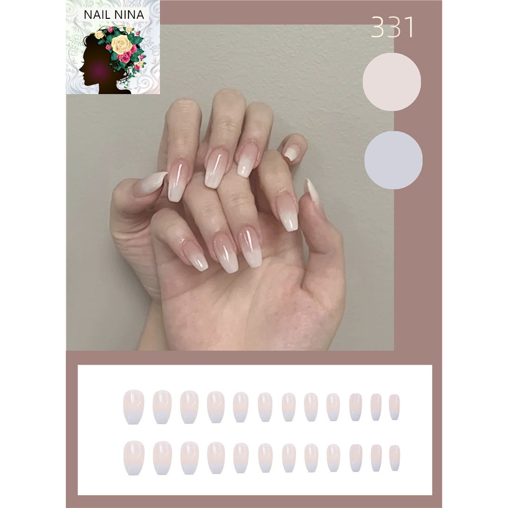 Bộ 24 móng tay giả Nail Nina trang trí nghệ thuật họa tiết màu Ballet trắng mã PD-233【Tặng kèm dụng cụ lắp】