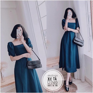 🌈[BIGSIZE] D749 MS44 ĐẦM CỔ VUÔNG XẺ TÀ