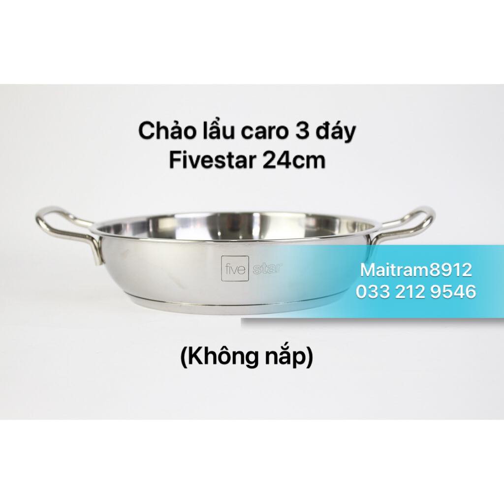 Chảo lẩu/xào inox 3 đáy Fivestar lòng caro 24 cm/24cm (không nắp), dùng được bếp từ