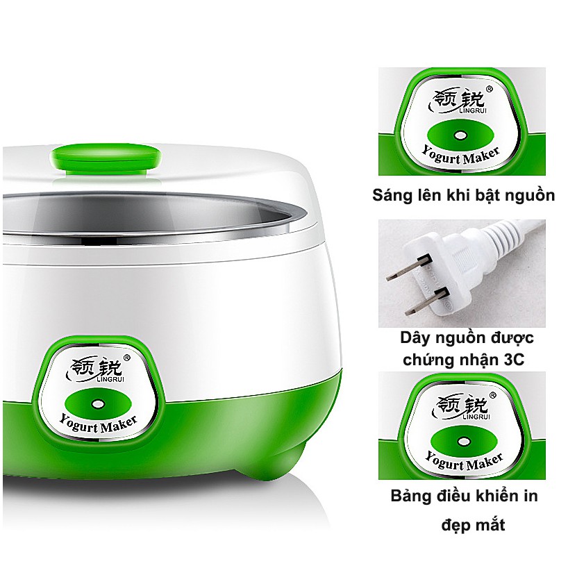 Máy Làm Sữa Chua Yogurt Maker An Toàn 1L, Hữu Ích Cho Món Sữa Chua Ngon Tuyệt Vào Mùa Hè Tặng 3 Hũ Thủy Tinh