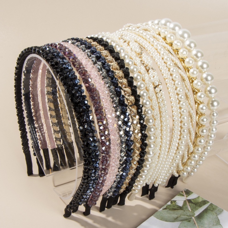 Băng Đô Cài Tóc Đính Hạt Ngọc Trai Kim Cương Pha Lê Phong Cách Mới Retro Đơn Giản