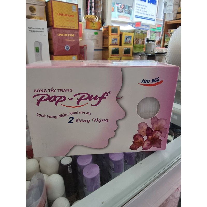 bông tẩy trang pop-puf 100 tờ { chính hãng cty }