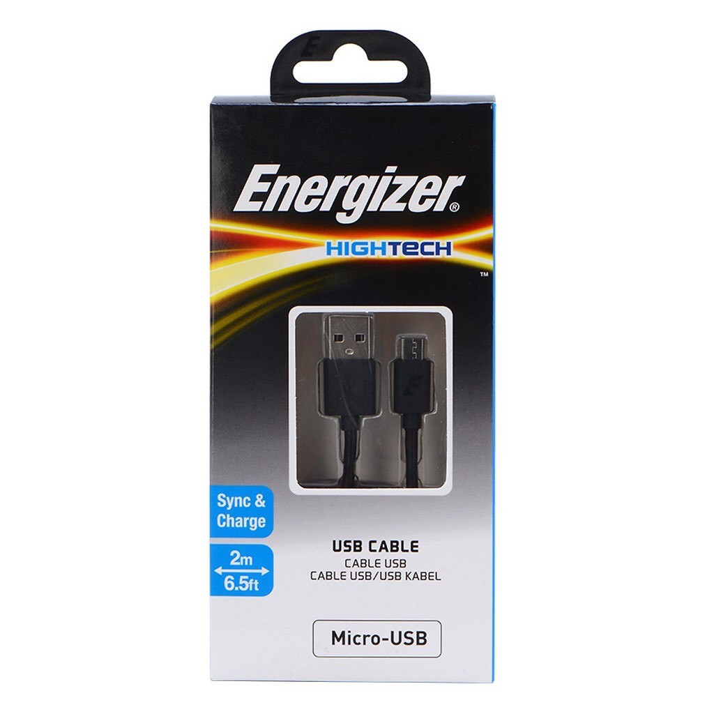 Cáp MicroUSB Energizer 2m màu đen - Hàng Chính Hãng