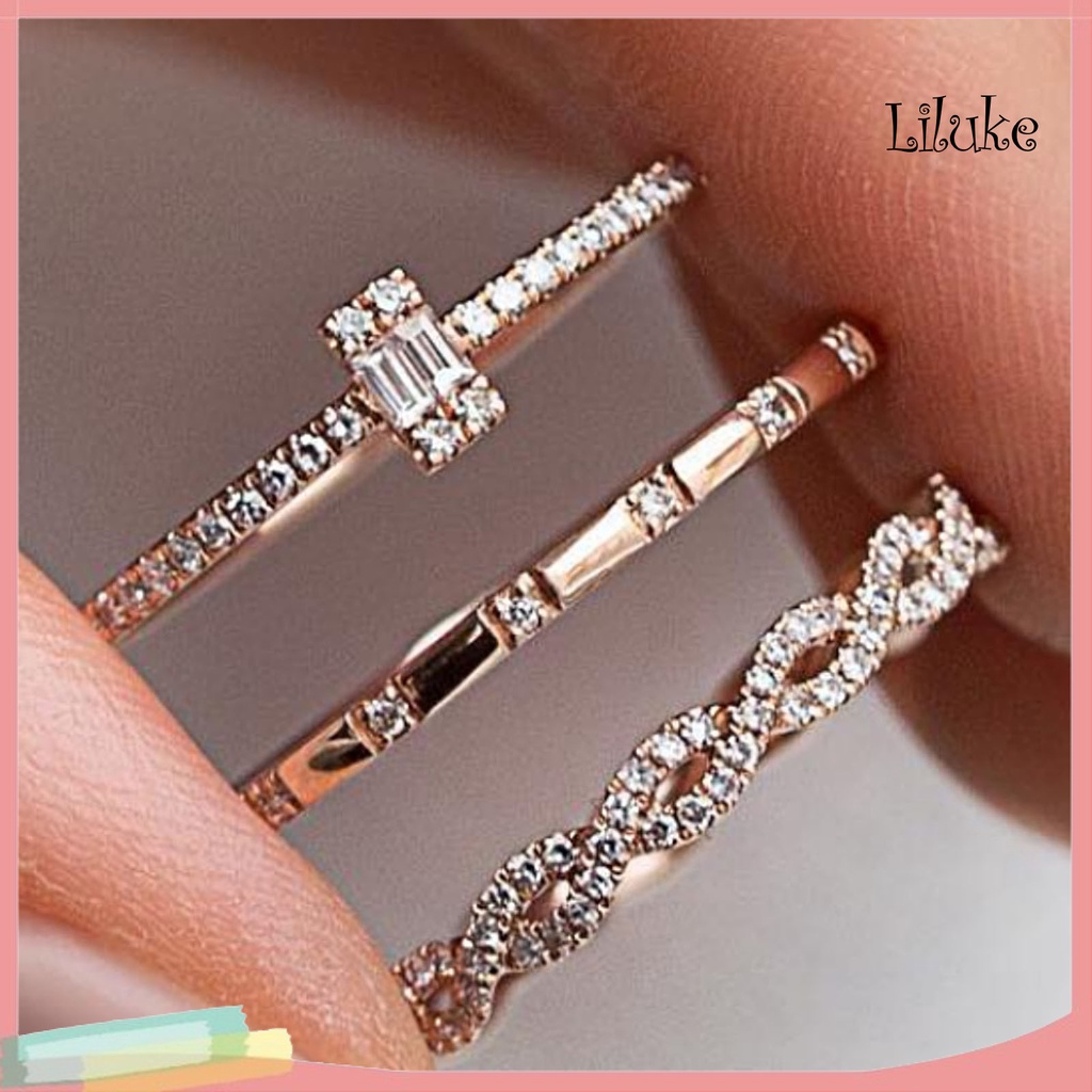 Bộ 3 Nhẫn Đeo Ngón Tay Thiết Kế Tối Giản Cá Tính