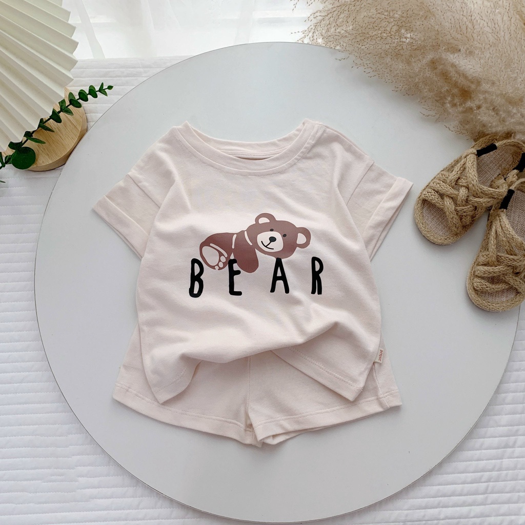 Quần Áo Trẻ Em, Bộ Quần Áo Trẻ Em Cộc Cotton Hình Gấu Bear Thoáng Mát, Bộ Mặc Nhà Cho Bé