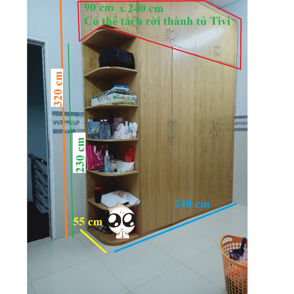 TỦ QUẦN ÁO áp TRẦN gỗ Xoan Đào tự nhiên 3mx2.5m