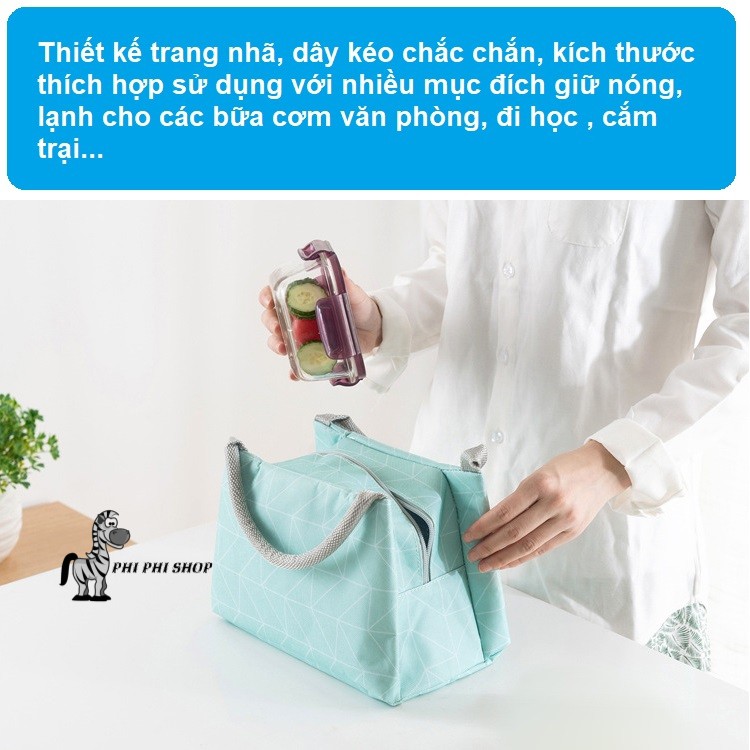 Túi giữ nhiệt túi đựng cơm hộp túi đựng đồ ăn có dây kéo tiện dụng P2353